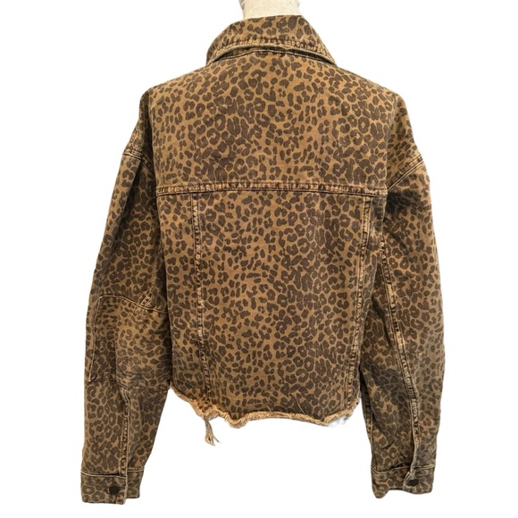 Free People Cropped Leopard Jean Jacket Ripped Size S - Picture 2 of 14